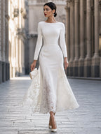 Elegant Long Sleeve Lace Splicing Mermaid Maxi Dress