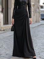 Sequin Spliced Ruched Maxi Gown