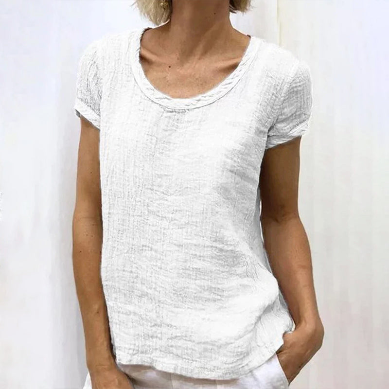 Women's Casual Linen Solid-colored Print T-shirt