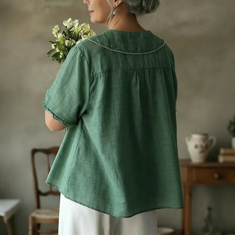 Women's Casual Short-sleeved Sailor Collar Linen Blend Blouse