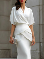 Draped Wrap Blouse And Layered Maxi Skirt Two-Piece Set