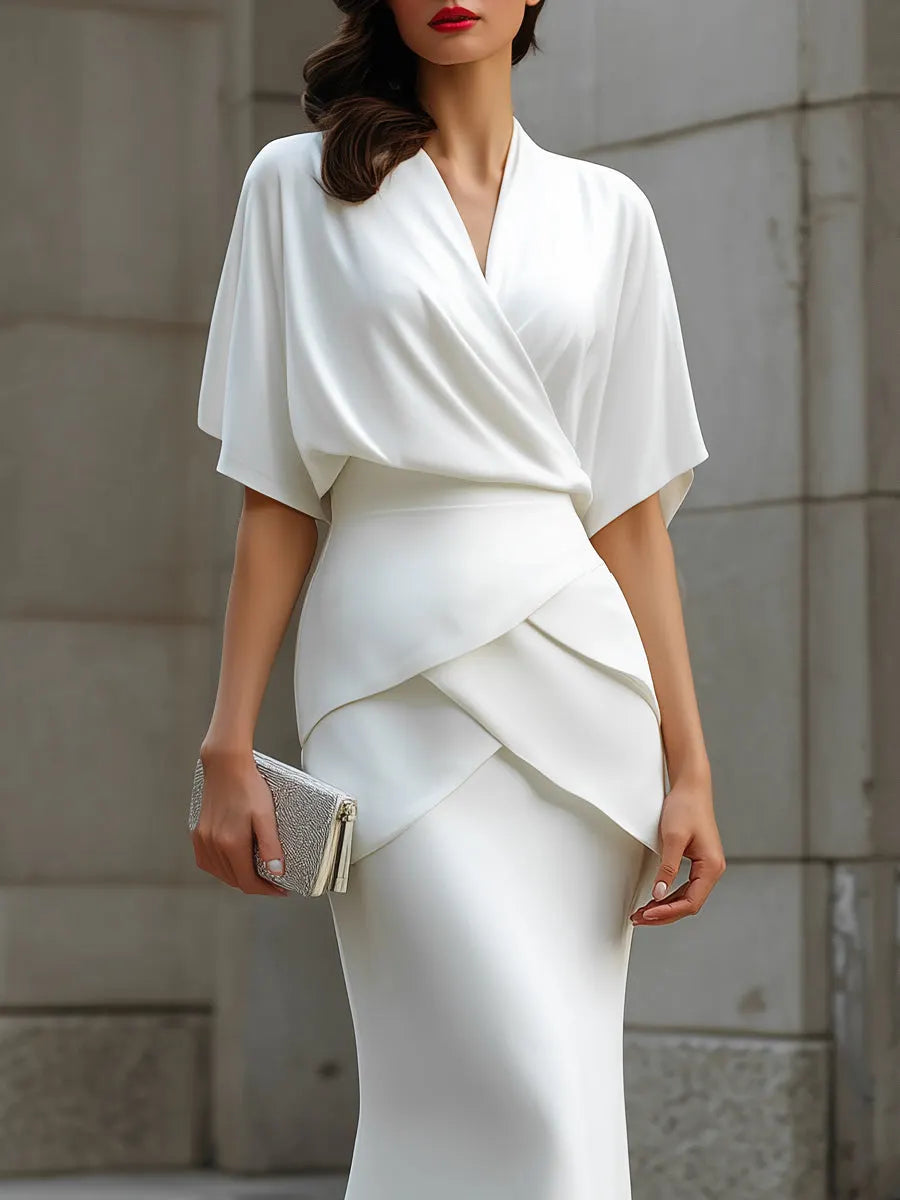 Draped Wrap Blouse And Layered Maxi Skirt Two-Piece Set