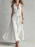 Women's Retro Ruffled Art Casual Stylish Sleeveless Cotton Linen Dress