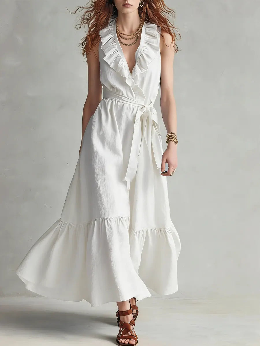 Women's Retro Ruffled Art Casual Stylish Sleeveless Cotton Linen Dress