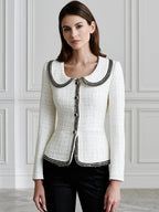 Contrast-Trim Peter Pan Collar Tweed Jacket