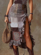 Bohemian-style Patchwork Print Midi Dress