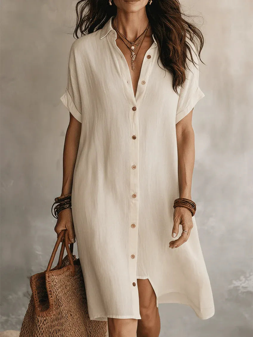 Minimalist Basic Shirt Linen Cotton Mini Dress
