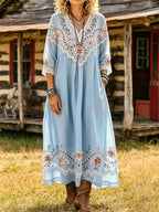 Women's Rose Floral Print 3/4 Sleeve Pocket Dress