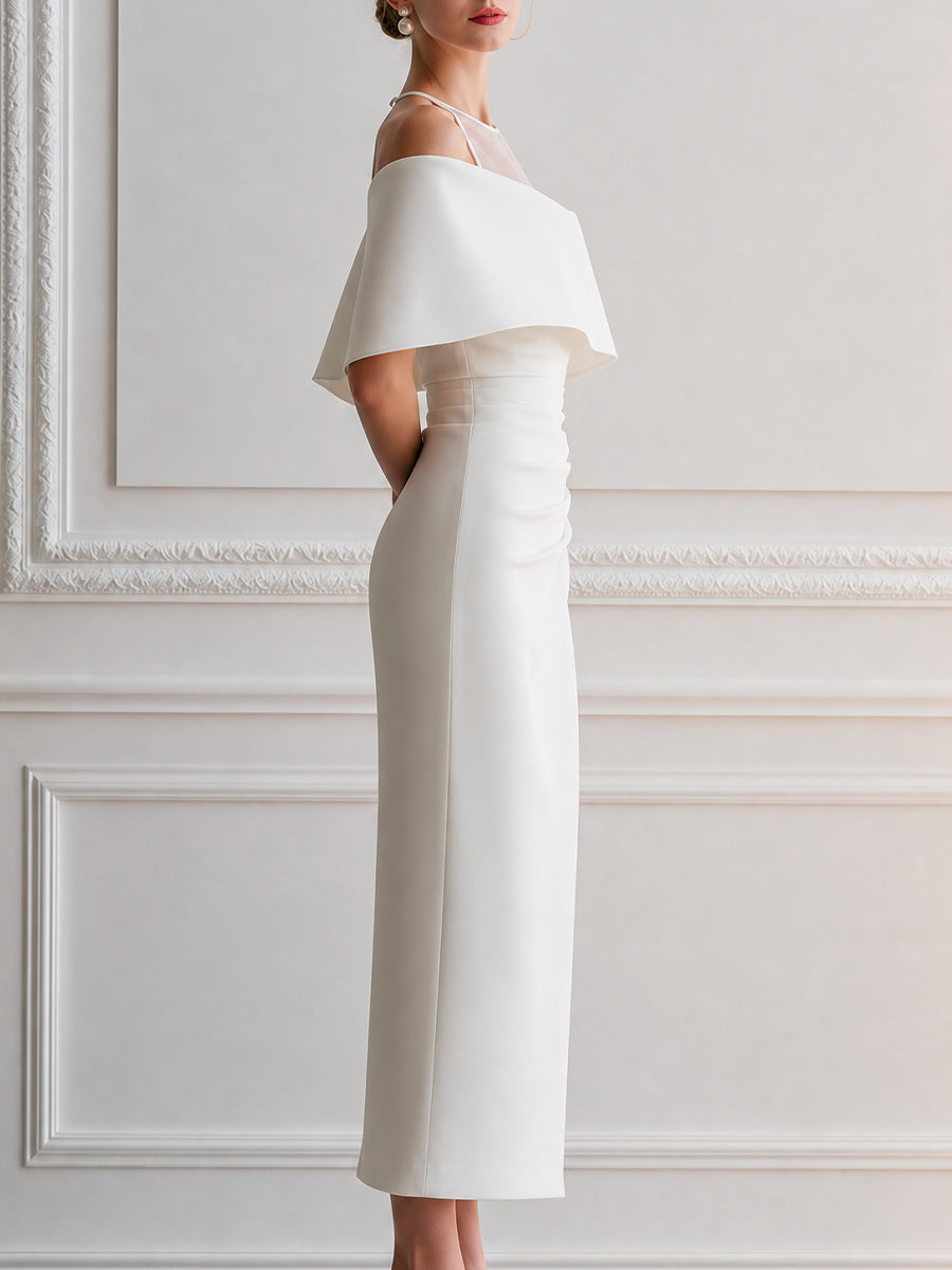 Elegant Off-Shoulder Draped Bodycon Midi Dress