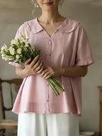 Women's Casual Short-sleeved Sailor Collar Linen Blend Blouse