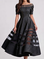 Women's Round-neck Short-sleeve Casual Loose-fit Denim-paneled Dress