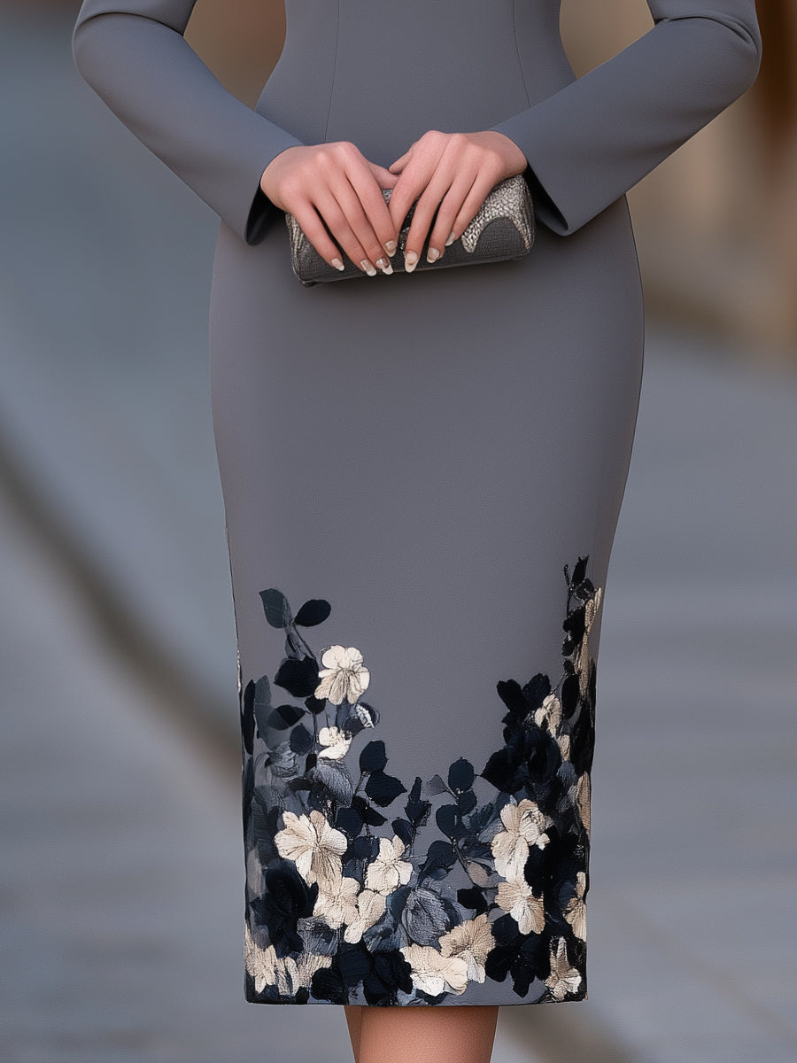 Elegant Embroidered Floral Midi Dress