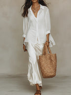 White Button-down Shirt And Satin Slip Dress Two-piece Set
