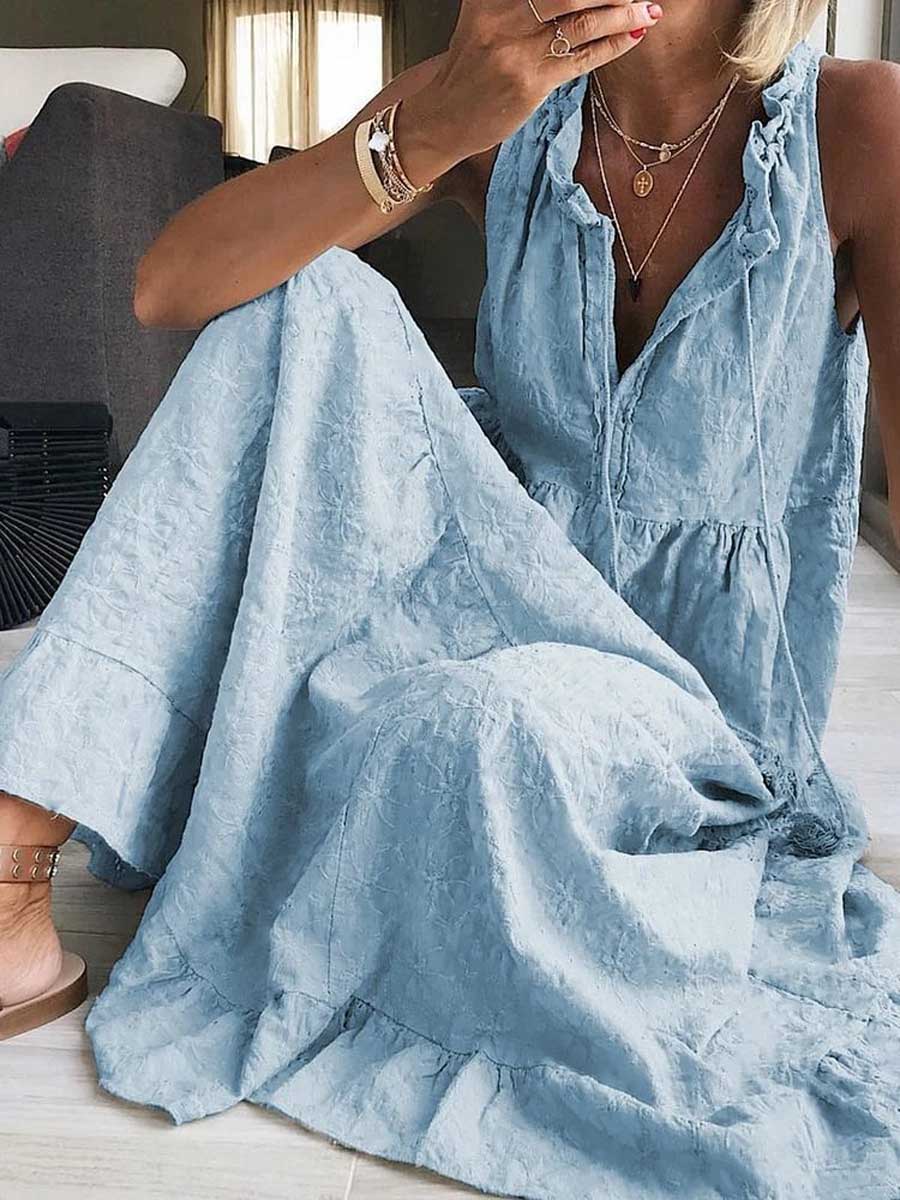 Women's Vintage Solid Color Loose Casual Cotton And Linen Sleeveless Dress