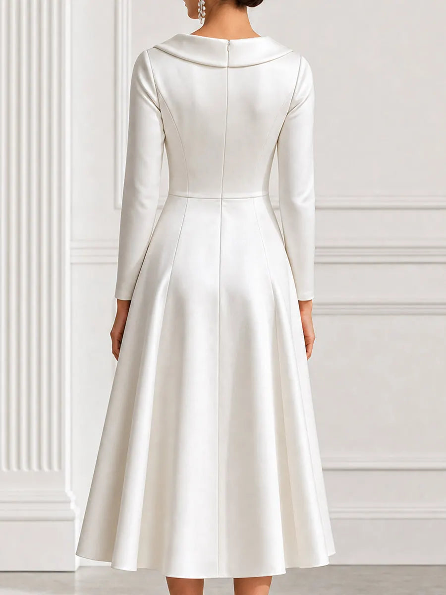 Cowl Neck Satin A Line Midi Wedding Guest Dress