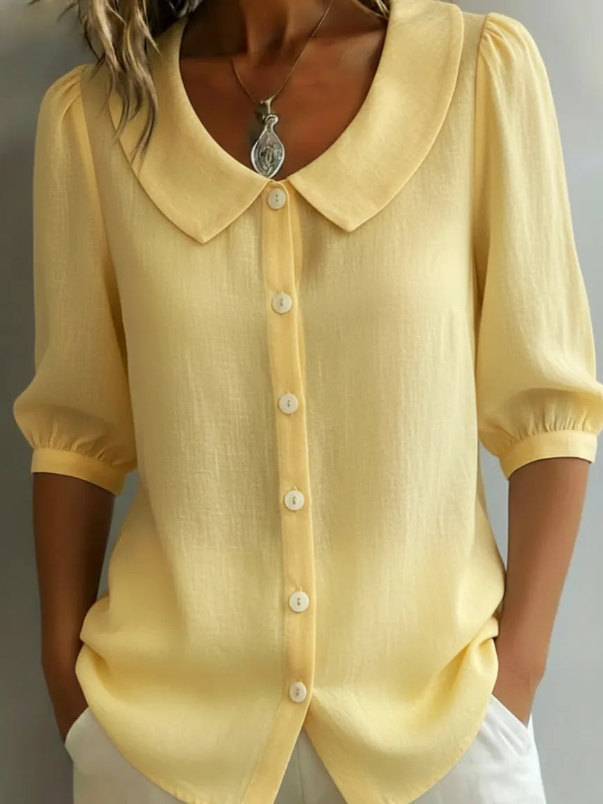 Retro Peter Pan Collar Button-up Cotton Shirt