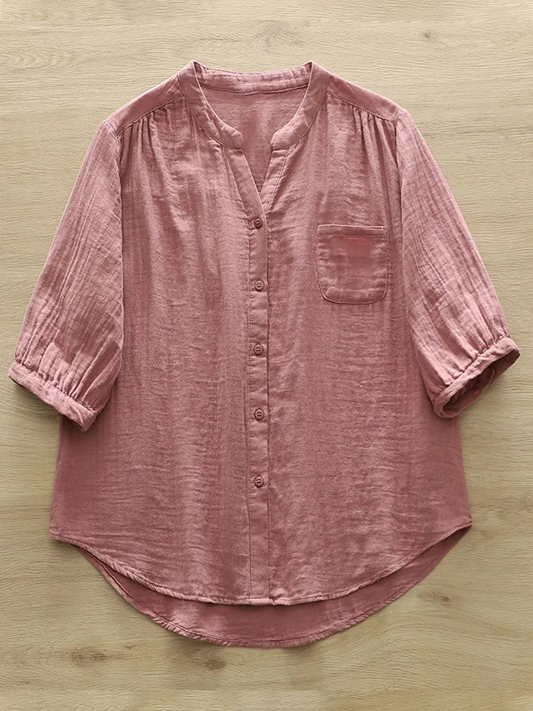 Women's Simple Solid Color Linen Blend Casual Shirt