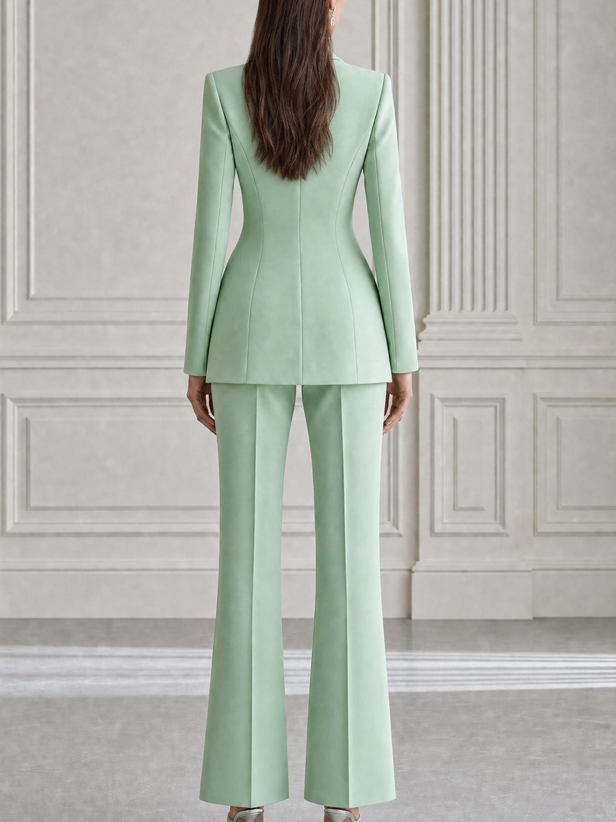 Floral Embellished Tailored Blazer And Wide-Leg Pants Set