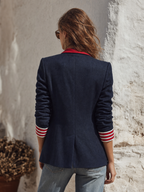 Vacation Retro Nautical Color Block Striped Cuff Double-Breasted Blazer