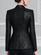 Black Sequin Satin Lapel Tailored Blazer