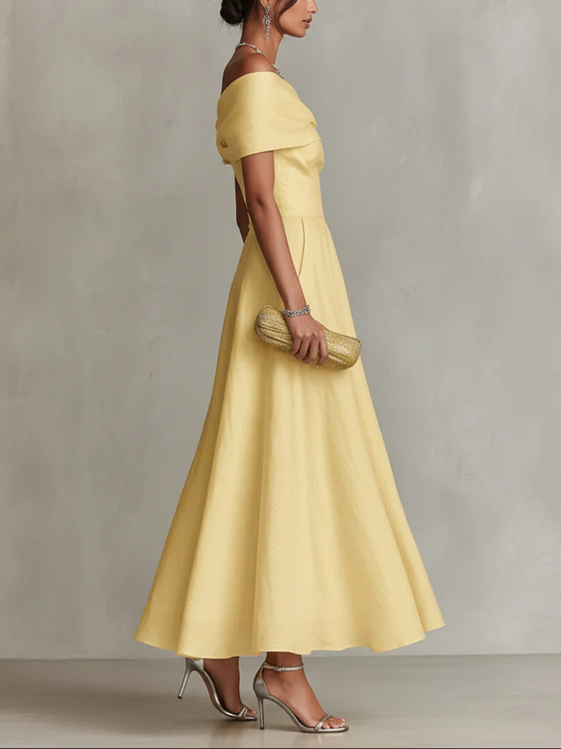 Elegant Yellow One-Shoulder Neckline Dress