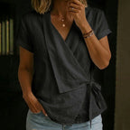 Women's Solid Color Short Sleeve Linen Blend Shirt