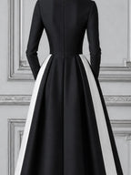 Black White Dress Fall Wedding Guest Dress Contrast Wrap A-Line Midi Dress
