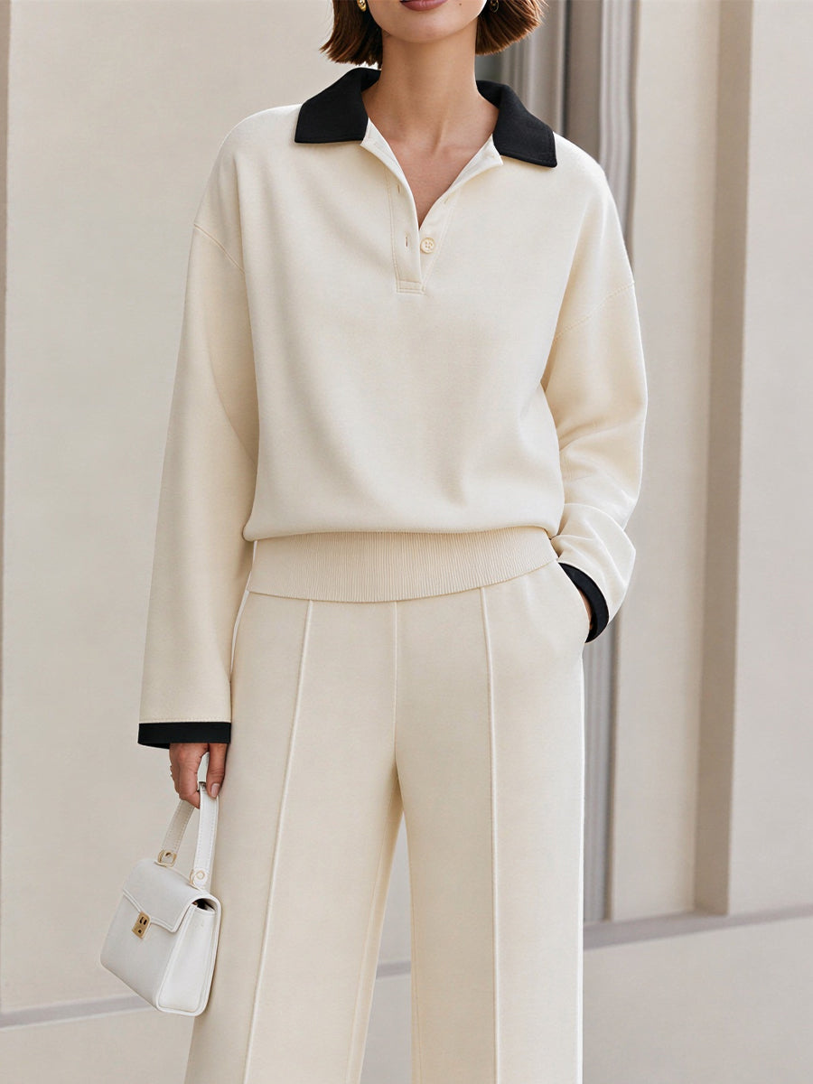 Contrast Black Collar Co‐Ord Set For Smart Casual & Office Occasions