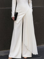 Asymmetric Pleated Overlay Top And Wide-Leg Pants Set