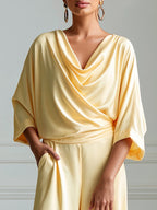 Cowl Neck Batwing Sleeve Top And Wide-Leg Pants Set
