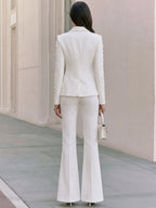 Women's Pearl Beaded Sleeve Blazer & Flare Pants Two-Piece Suit Set