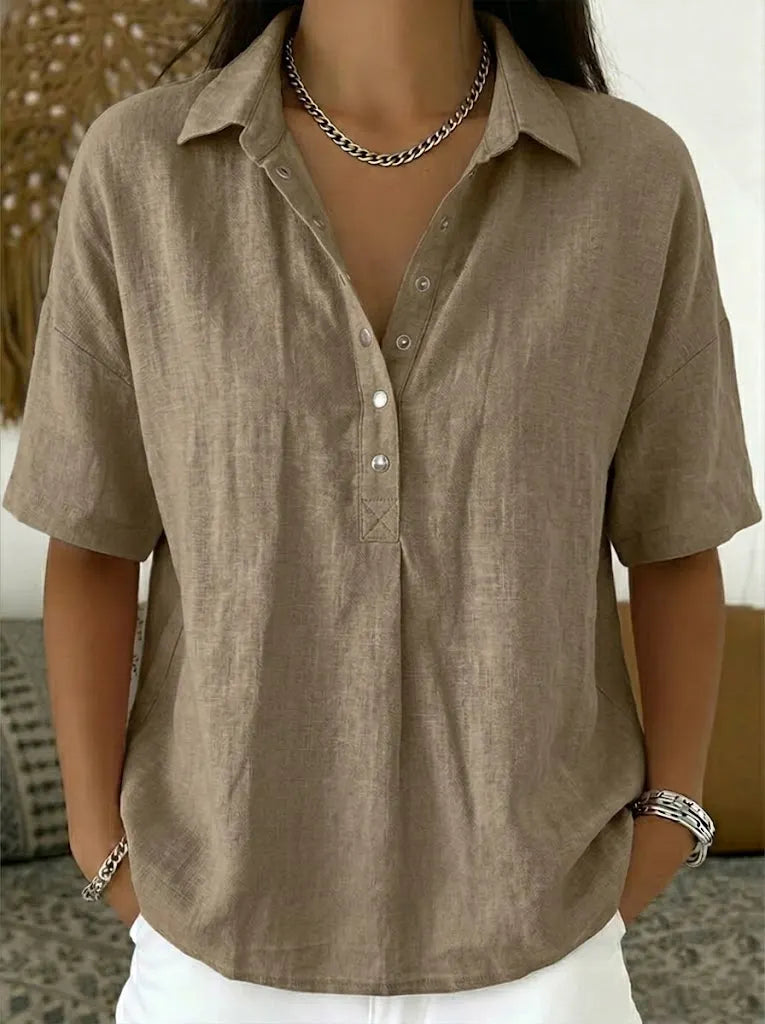 Women’s Cotton Linen Polo Shirt – Casual Short Sleeve Summer Top
