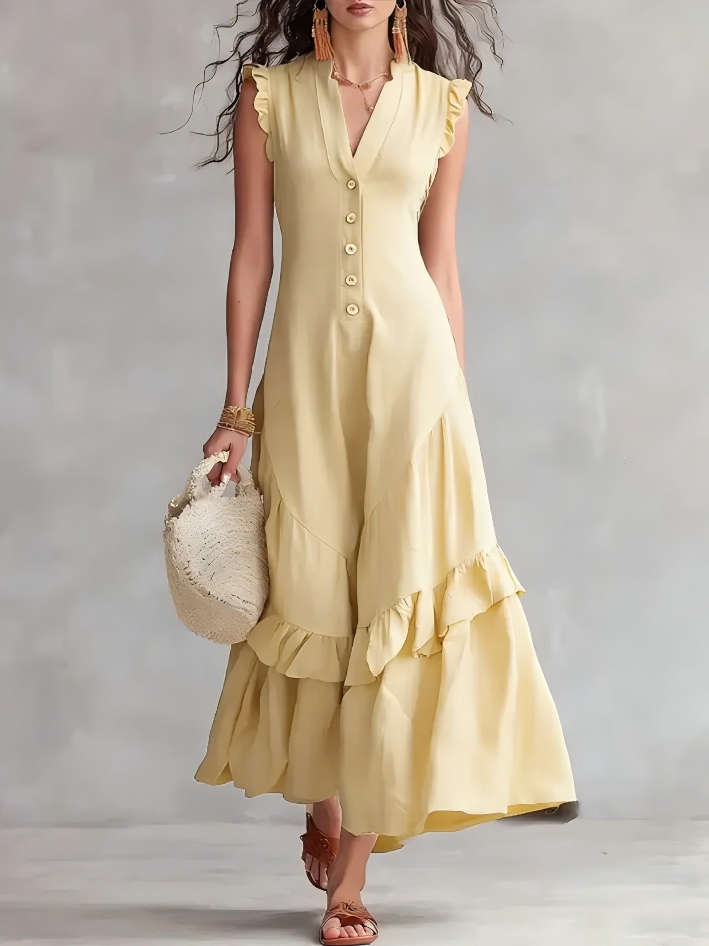 Women's Elegant Cotton-Linen Sleeveless Dress