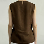 Women's Casual Linen Blend Asymmetrical Sleeveless Fitted Shirt