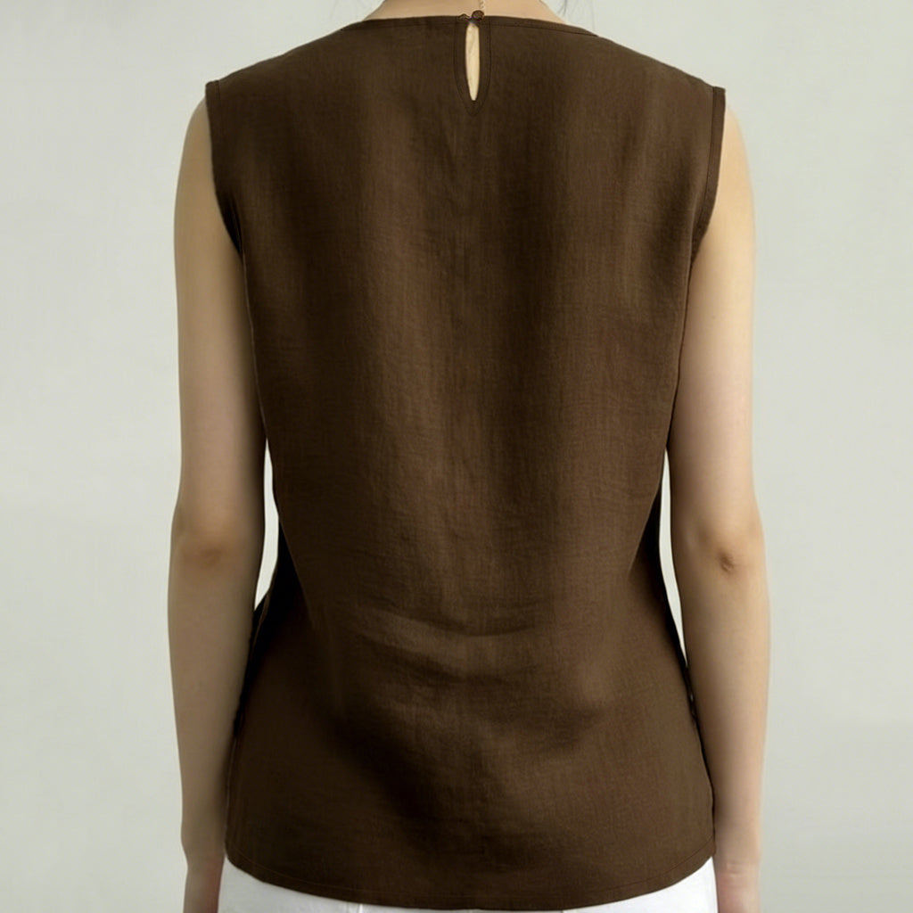 Women's Casual Linen Blend Asymmetrical Sleeveless Fitted Shirt