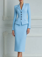 Powder Blue Tailored Blazer & Pencil Skirt Set