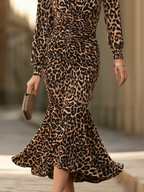 Leopard-Print Keyhole Ruched Mermaid Maxi Dress