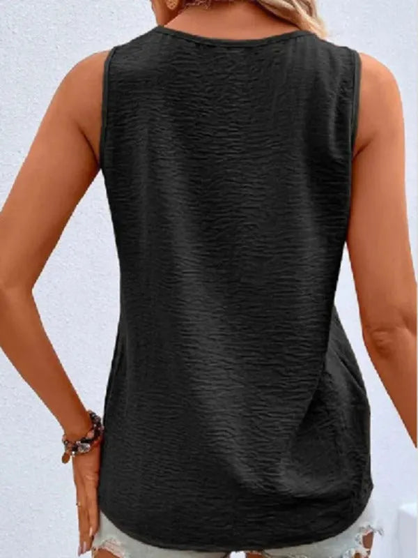 Women's Solid V-Neck Button Sleeveless Top in 7 Colors Sizes 4-14