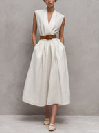 Women's V-neck Sleeveless Casual Loose Cotton Dress