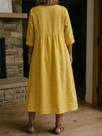 Casual Loose-fitting Patchwork Lace Trim Linen And Cotton Dress