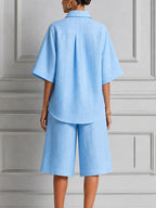 Sky Blue Linen Shirt & Bermuda Shorts Two-Piece Set