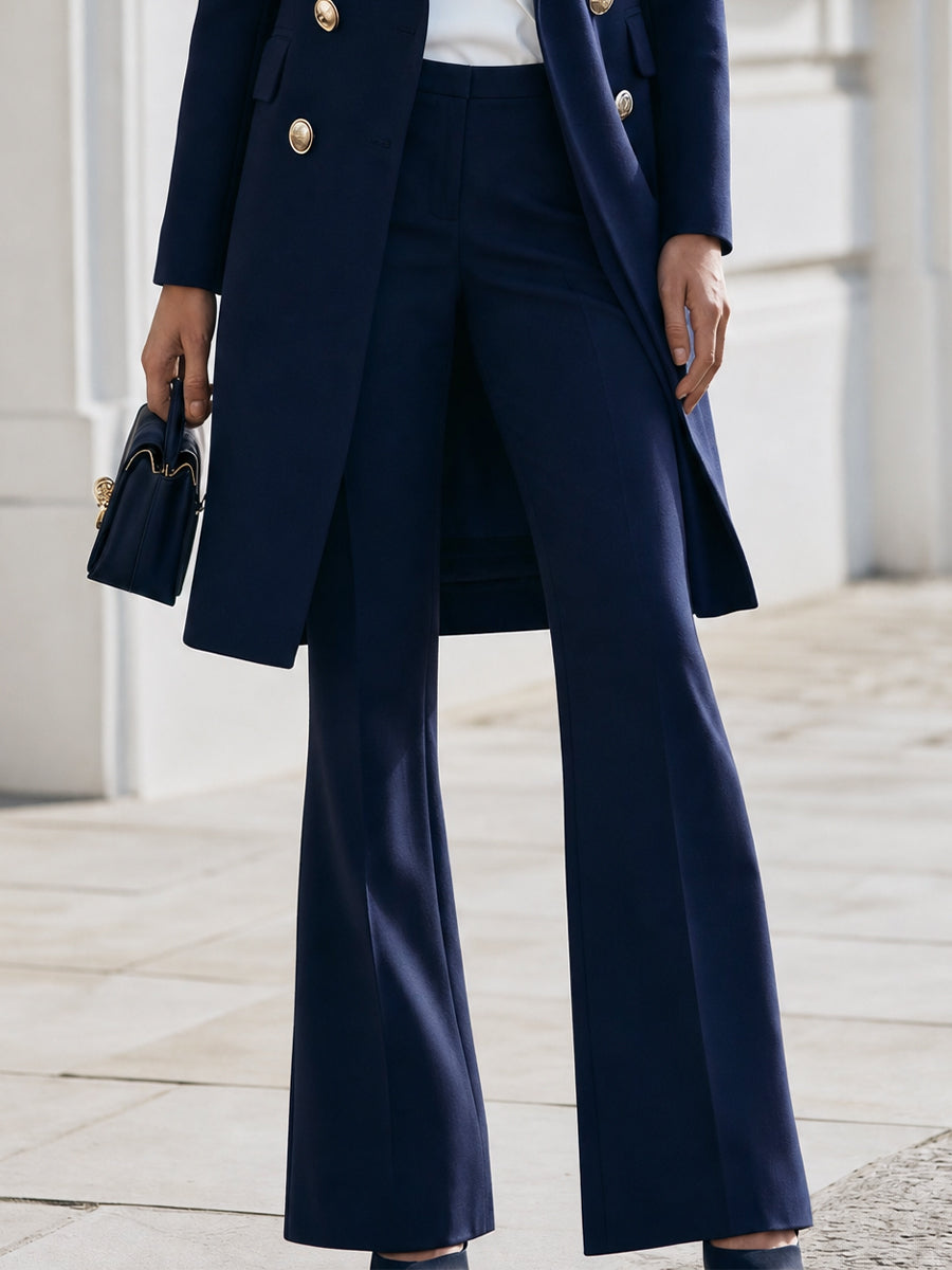 Double‐Breasted Long Blazer Coat & Flared Trousers Co‐Ord Set