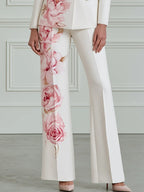 Watercolor Rose Print Tailored Blazer And Flared Trouser Two-Piece Set