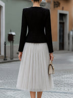 Tweed Jacket And Tulle Midi Skirt Set
