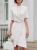 Short Sleeve Blazer Sleeveless Blouse And Wrap Skirt Three-Piece Set