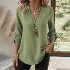 Women's Vintage Cotton Linen V-neck Long-sleeve Shirt