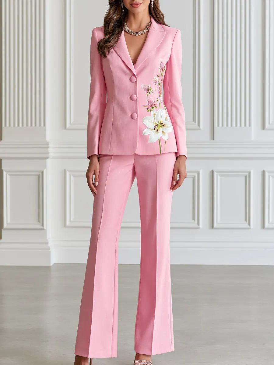 Lily Floral Print Blazer & Flare Pants Formal Suit Set