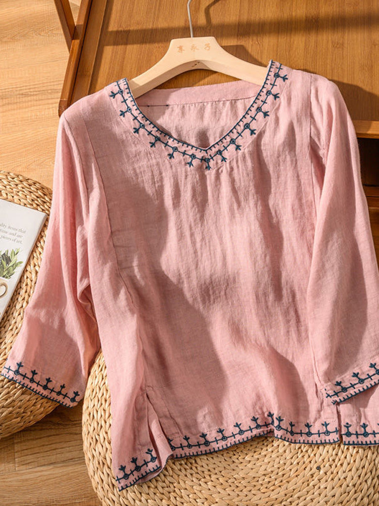 Vintage Embroidered Linen Blend Tunic