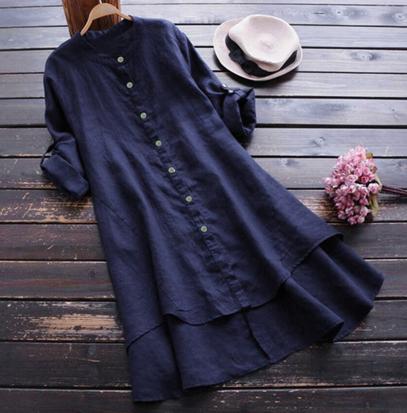 Button Through High Low Hem Shirt Dress