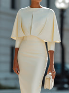 Pleated Cape Midi Dress